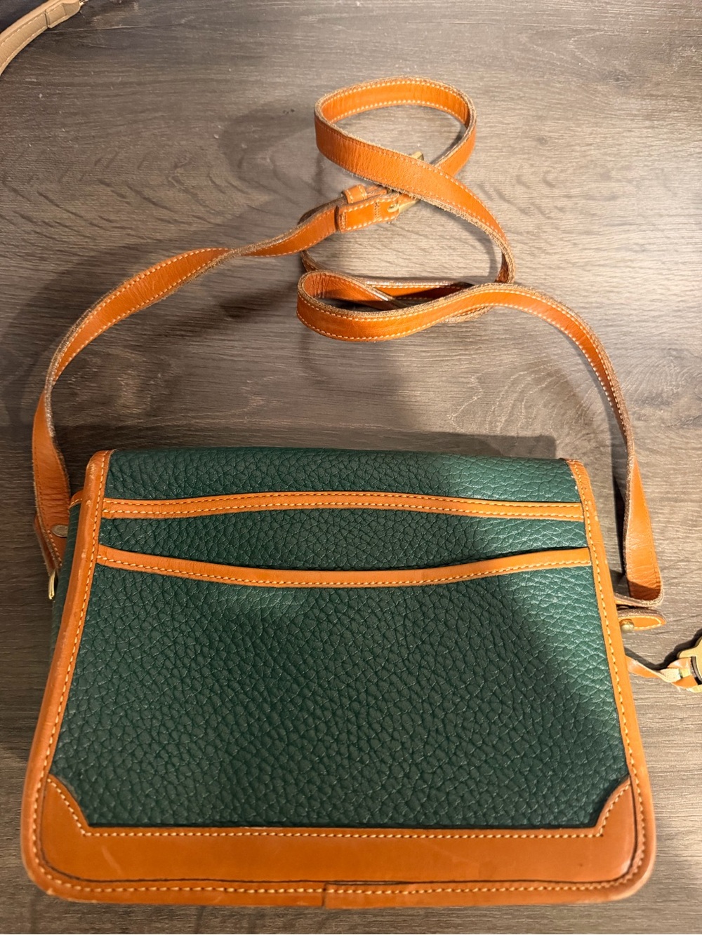 Dooney & Bourke Green Leather Crossbody with Tan Trim and Buckle - Picture 3 of 6